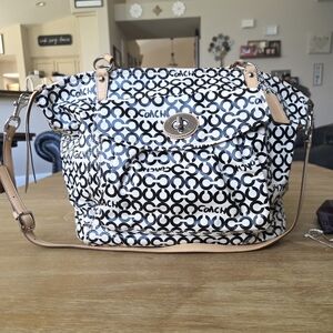 Coach Black and Tan Signature Bag with Tan Straps